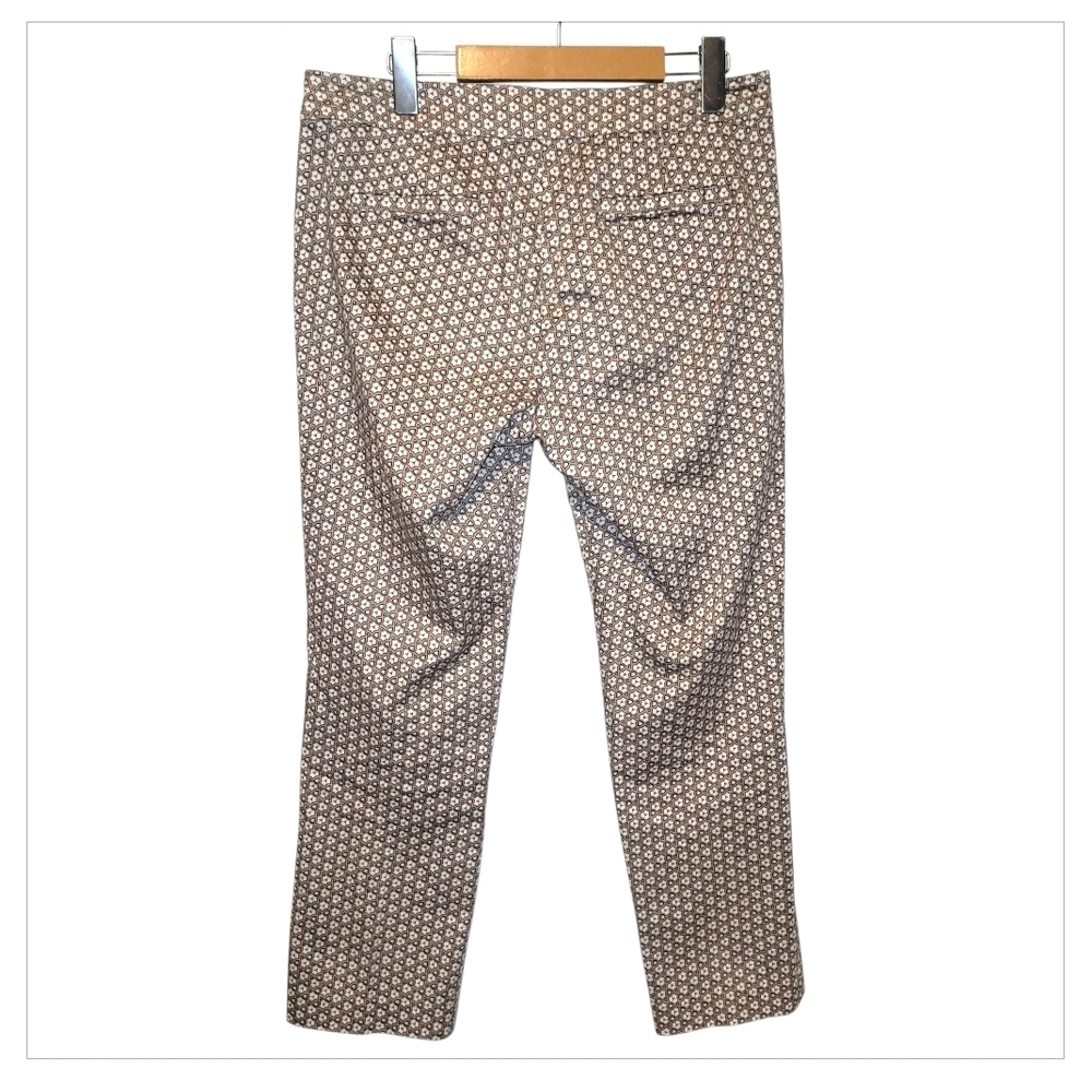 Sandro Paris Printed Ankle Pants Size 8 Brown Cream Slim Fit Stretch - Picture 4 of 5